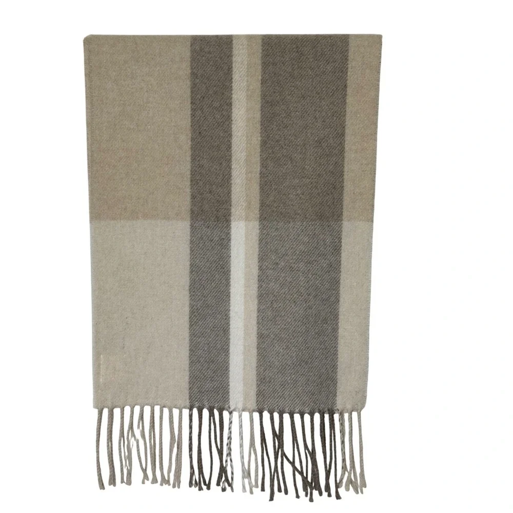 Italian Wool Treasures Wool Plaid‎ Scarf Cream/Tan/Brown 12